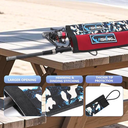 2Pcs Neoprene Fishing Rod Sleeve for Casting, Trolling, Spinning Rods – Lightproof & Puncture Resistant Rod Cover - color: Cyan Camo, size: 65" - 2Pcs