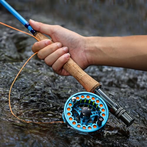 Sougayilang Fly Fishing Combo, 4 Piece Fly Rod and CNC Machined Aluminum Alloy Reel Complete Starter Package with Rod Bag - color: Fly Fishing Combo #5-Blue