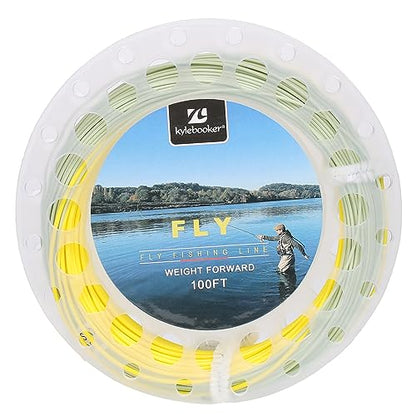 Trout Fly Fishing Line, Weight Forward Floating with 2 Welded Loops - color: Moss Green+ Gold, size: WF7F-100FT