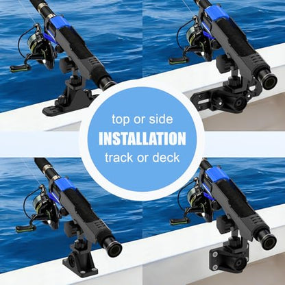 VEXPLO Track Mounted Kayak Rod Holders for Fishing Boat & Canoe 2 Pack | Dual T-Bolt Stable Track Rod Holder Dual Lock Setup Hold Fishing Pole Securely, Versatile Rail /Deck Top/Side Mount Options - color: With Track