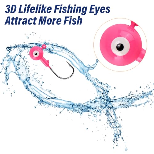 Alwonder 10-Pack Round Fishing Jig Heads, Bass Ball Jigs Hooks 3D Eyes High Carbon Steel 1/8-1/2OZ Pompano Jig Head Saltwater Freshwater Jigs Heads for Fishing Pompano Bass Trout Walleye Striper - color: Pink, size: 1/2oz