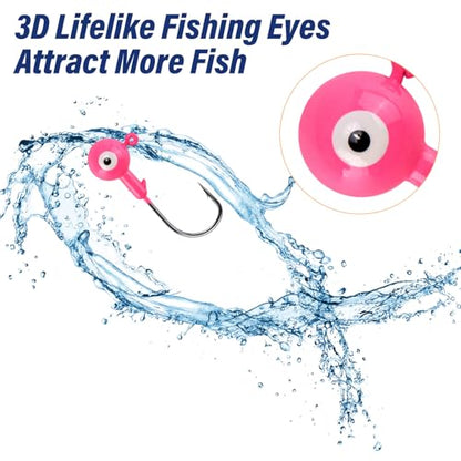 Alwonder 10-Pack Round Fishing Jig Heads, Bass Ball Jigs Hooks 3D Eyes High Carbon Steel 1/8-1/2OZ Pompano Jig Head Saltwater Freshwater Jigs Heads for Fishing Pompano Bass Trout Walleye Striper - color: Pink, size: 1/4oz