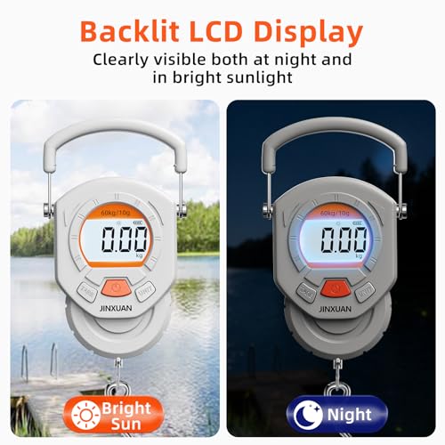 Fishing Scale Luggage Scale 132lb/60kg Digital Fish Scale, Fish Weight Scale with Backlit LCD Display, Luggage Weight Scale with 4 Units, 2 AAA Batteries, Hanging Scale for Fishermen Travelers - style: Battery Powered