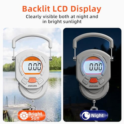 Fishing Scale Luggage Scale 132lb/60kg Digital Fish Scale, Fish Weight Scale with Backlit LCD Display, Luggage Weight Scale with 4 Units, 2 AAA Batteries, Hanging Scale for Fishermen Travelers - style: Battery Powered