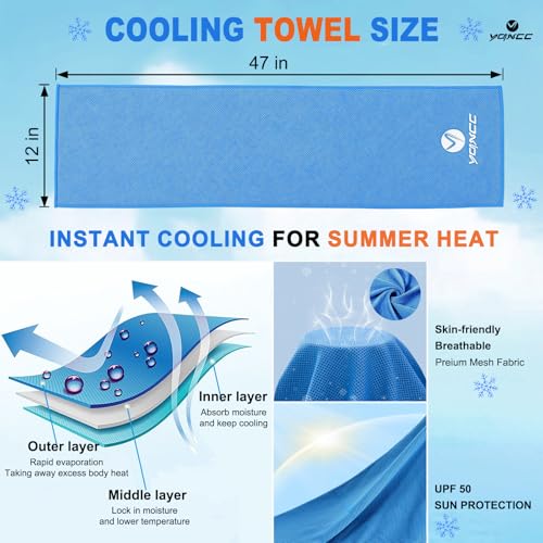 YQXCC 4 Pack Cooling Towels (47"x12"), Ice Cool Neck Towel, Soft Breathable Microfiber for Yoga, Golf, Gym, Running, Camping & Hot Weather - color: Light Gray 4 Packs