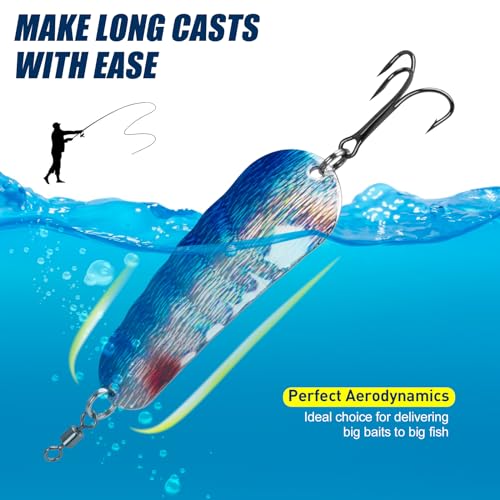 THKFISH 5pcs Saltwater Fishing Lures, Fishing Spoons with Durable Treble Hooks, Jigs Lure for Tuna Salmon Grouper, Sea Fish Jigging Lure, Trolling Spoon for Bass Fish with Tackle Box - color: 5pcs 20.7g/0.73oz