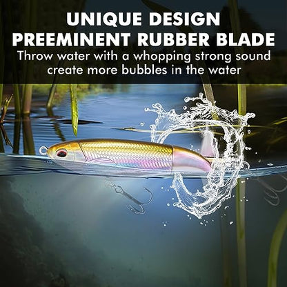 TRUSCEND Popobait Easy Catch Fishing Lures with BKK Hooks, Instant Startup, Longer Cast, Balanced Spray/Sound/Swim, Plopper Topwater Lures for Bass, Trout, Pike, Walleye, Freshwater Saltwater Fishing - color: D-3.5",0.35oz