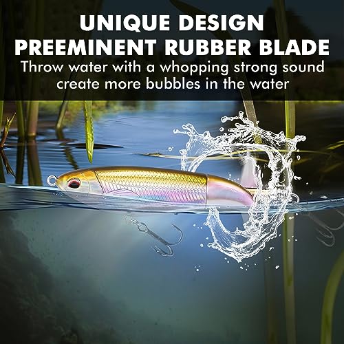 TRUSCEND Popobait Easy Catch Fishing Lures with BKK Hooks, Instant Startup, Longer Cast, Balanced Spray/Sound/Swim, Plopper Topwater Lures for Bass, Trout, Pike, Walleye, Freshwater Saltwater Fishing - color: D-3.5",0.35oz