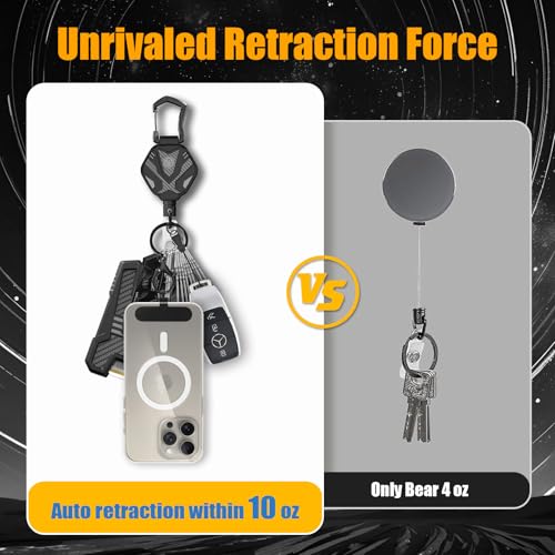 Oaridey Retractable Ratchet Keychain, Heavy Duty Badge Reel with Metal Carabiner and 31.5" Steel Cord, Retractable Lanyard for Engineers, Anglers, Construction Workers, 2 Packs