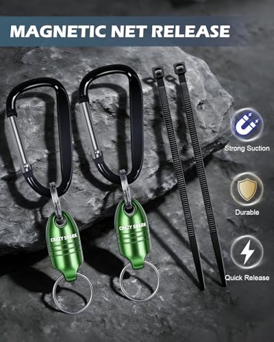 Magnetic Net Release for Fly Fishing, Aluminum Magnetic Quick Release Keychain, Fly Fishing Net Magnet Holder Retractor with Carabiner - color: GREEN-2PC