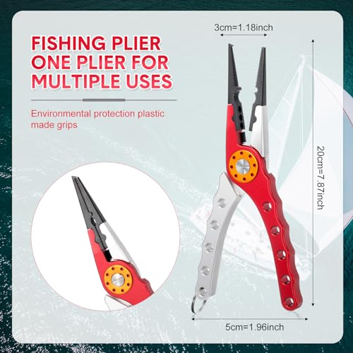 Lasnten 2 Pcs Fishing Pliers Saltwater Braid Cutters 7.8'' Fishing Hook Remover Split Ring Fishing Tools with Sheath and Lanyard Gear Gifts for Fish Line Cutting Boat Fly Ice Fishing (Red, Silver) - color: Red, Silver