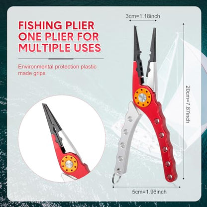 Lasnten 2 Pcs Fishing Pliers Saltwater Braid Cutters 7.8'' Fishing Hook Remover Split Ring Fishing Tools with Sheath and Lanyard Gear Gifts for Fish Line Cutting Boat Fly Ice Fishing (Red, Silver) - color: Red, Silver