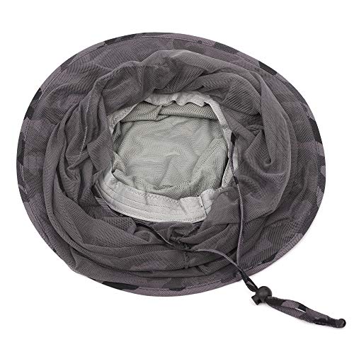 Flammi Mosquito Net Hat Safari Hat UPF 50+ Sun Protection Boonie Hats for Men with Neck Flap Fishing Hiking Hat for Men/Women - color: Camo-dark Grey