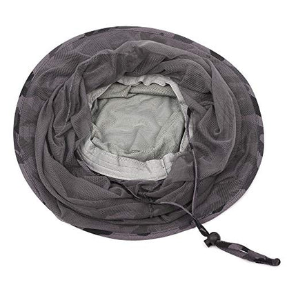 Flammi Mosquito Net Hat Safari Hat UPF 50+ Sun Protection Boonie Hats for Men with Neck Flap Fishing Hiking Hat for Men/Women - color: Camo-dark Grey