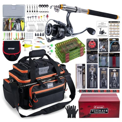 Goture Fishing Rod and Reel Combos,1.8M-2.7M Telescopic Fishing Pole Spinning Reel Line Lures Set with Carrier Bag,Telescopic Rod Kit for Starter Travel Saltwater Freshwater Gear Gift - color: E1:Fishing Full Kit with Tackle Bag, size: 7 ft/2.1 m