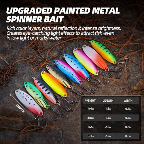 Jigging Spoon Fishing Lures, Slant Cut Metal Spoon with Glow, High Flash, Sharp Treble Hooks, Precision Wobble for Bass, Trout, Pike & Walleye - color: New10PCS, size: 3/8oz