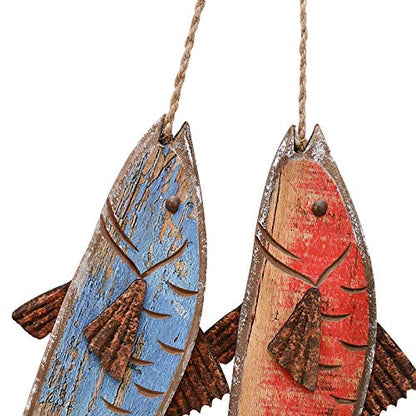 Antique Wood Fish Nautical Decor Decorative Hanging Fish Ornament | Wooden Indoor Outdoor Decorations Wall Art Nautical Theme Mediterranean Style