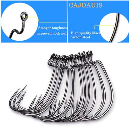 100Pcs Offset Worm Fishing Hooks Black Jig Fish Hooks Size1# 2# 1/0 2/0 3/0 4/0 5/0 - size: 1#-100pc