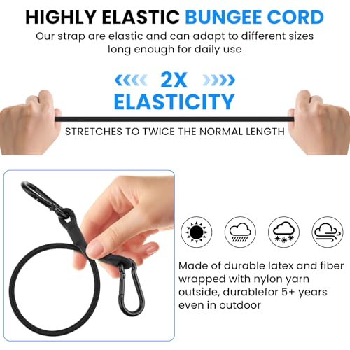 SDTC Tech 3 Sets Fishing Rod Straps Holder for Boat Deck with Tie Down Pad Eyes, 12 Inch Bungee Cord with Carabiner Hook Based Tie Down Holder Straps for Boat, Kayak, Truck Bed