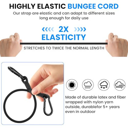 SDTC Tech 3 Sets Fishing Rod Straps Holder for Boat Deck with Tie Down Pad Eyes, 12 Inch Bungee Cord with Carabiner Hook Based Tie Down Holder Straps for Boat, Kayak, Truck Bed