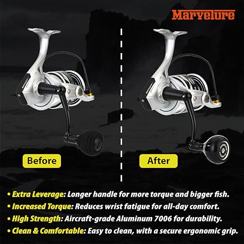 Foldable Power Handle for Penn Pursuit III IV, Battle III IV DX, Conflict I Spinning Fishing Reel Replacement Handle - size: For Battle III IV DX 2500-4000 Thread