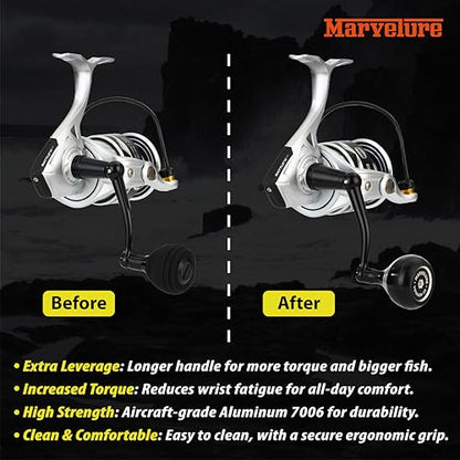 Foldable Power Handle for Penn Pursuit III IV, Battle III IV DX, Conflict I Spinning Fishing Reel Replacement Handle - size: For Battle III IV DX 5000-6000 Thread
