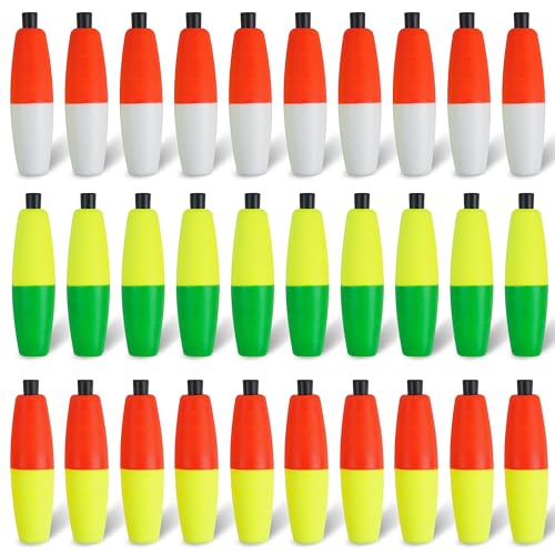 SILANON Peg Floats Fishing Bobbers,Foam Cigar Fishing Floats Bobbers Catfish Floats Slip Fishing Cork Bobbers with Pipe Plug for Catfish Santee Rig Freshwater Saltwater Fishing - size: 2.5 inch, style: Mixed 3 Colors-30pcs