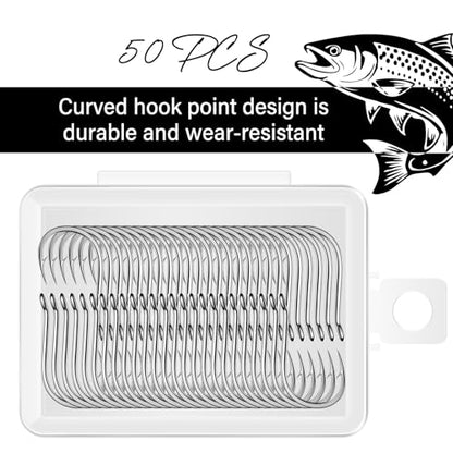50PCS Sharp Barbed Fishing Hooks, High-Carbon Steel Ultra-Strong, Single Size with Hole for Easy Tying, Secure Portable Box Included – Ideal for Bank Fishing, Lure Fishing & All Conditions - size: 18#