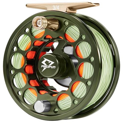 Piscifun Sword Fly Fishing Reel, CNC-Machined Aluminum Alloy Fly Reel - size: 3/4wt, style: Olive Green-with Line