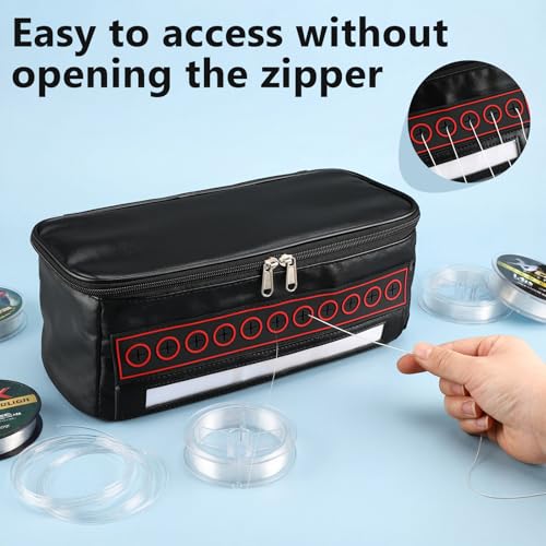 Fishing Line Management Bag Portable Waterproof Reel Gear Bag Line Organization for Spools with 6 Adjustable Dividers for Spinning, Baitcasting, Fly Reels