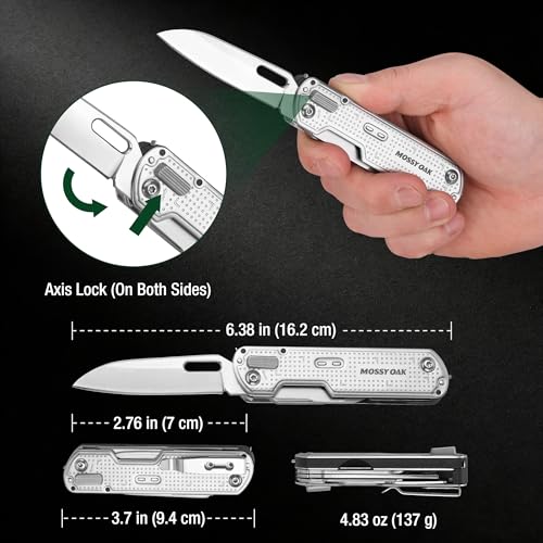 Mossy Oak 13-in-1 Multitool Pocket Knife, Razor-Sharp Stainless Steel Multitool Knife with Clip, Tiny Tools with Scissors, Opener, Screwdriver, Glass Breaker for Camping, Survival, Hiking, Daily Tasks