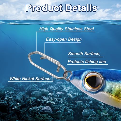 280Pcs Fishing Power Clips, Fishing Speed Clips for Fishing Lure Quick Change, High Strength Stainless Steel Clips Snap Freshwater Saltwater Crankbait Popper Lure Connector Tackle (S:120, M:100, L:60)