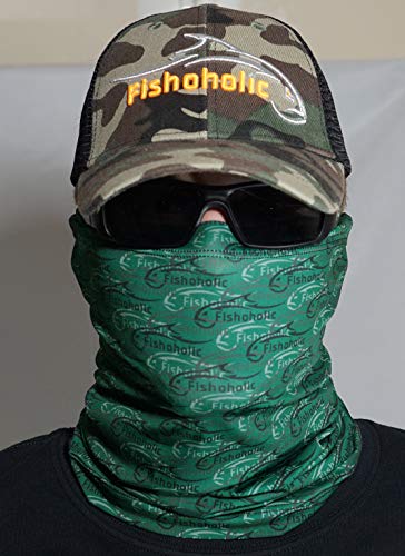 Fishoholic Fishing Face Mask Neck Gaiter Hunting Buff - 3 Colors - UPF50+ Sun Protection Fishaholic Fishing Gift - color: Green Fisho Camo