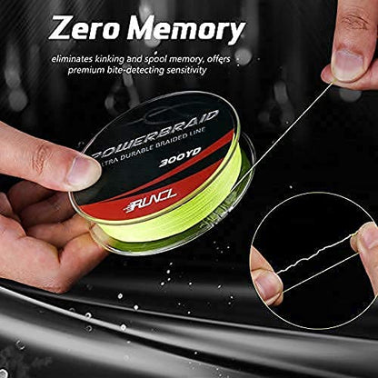 RUNCL PowerBraid Fishing Line 4/8/9 Strands, Braided Fishing Line 300/500/1000Yds - Seamless Weaving Tech, Enhanced Coating Tech, Zero Stretch, High Sensitivity, Smaller Diameter - Braid Line 15-115LB - color: Hi-Vis Yellow, size: 15LB-1000yds(4 Strands)