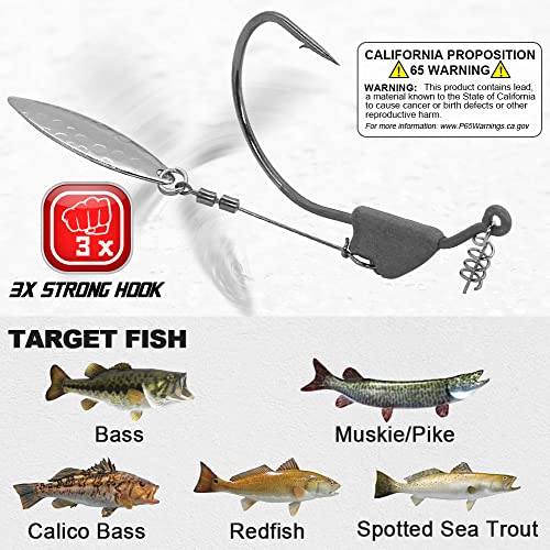 Underspin-Jig-Heads-Swimbait-Hooks-with-Spinner Blades Weighted Fishing Hooks 6 Pack - size: Size 2/0,1/8oz 3.5g, 6-pack