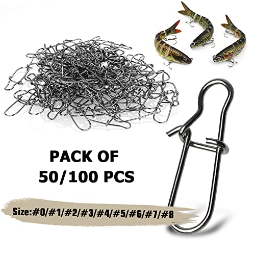Atibin Duo Lock Fishing Snap Stainless High Strength Fishing Snap Swivel Quick Change Fishing Snap Clip Black Nickel 24lb-209lb - size: Size4 (72lb) 100 pcs