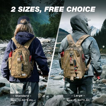 Ghosthorn Fishing Backpack with Tackle Boxes Fish Lip Gripper Pliers Lures Waterproof Tackle Bag with Rod Holder Fishing Gear - color: Khaki, size: Large