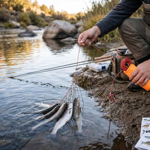 Fish Stringer High Strength Detachable Portable Live Fish Lock for Outdoor Fishing 10 Stainless Steel Hooks 5m Rope