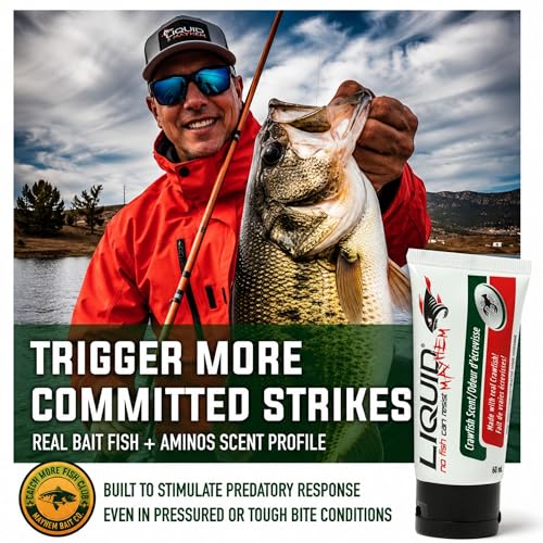 Liquid Mayhem Crawfish Fish Attractant Gel 60 ml / 2 oz · 60 Uses – Real Anchovy Bait & Aminos | UV-Enhanced Long-Lasting Gel – All Lure Types - size: 1-Pack