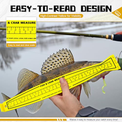 Fish Measuring Board, 32-Inch Foldable Fish Ruler with Lanyard Eyelet, Lightweight Bump Board for Boat and Kayak, Folds to 16 Inches, Dual-Sided Inch/CM Scale, Yellow