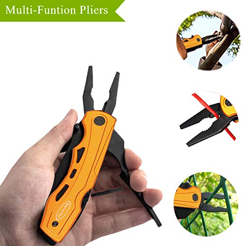 RoverTac 15-in-1 Pocket Multitool Knife - Folding Knife with Pliers, Bottle & Can Opener, Phillips Screwdriver + 9 Bits, Nylon Sheath - EDC Multi Tool for Camping, Hiking & DIY - Gifts for Men & Dad - style: Multi-Knife Pliers Golden