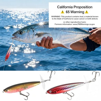 Whopper Fishing Lure for Bass：Popper Top Water Fishing Lures with Floating Rotating Tail Barb Treble Hooks Saltwater Freshwater Plopping Lures Kit - color: Brown Red