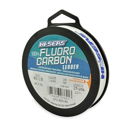 HI-SEAS 100% FLUOROCARBON Fishing LINE Leader - Clear Invisible Leader UNDETECTABLE to Fish, Fast Sinking 6LB-400LB - style: 0.035 in / 0.90 Mm, 80 Lb, 25 Yd