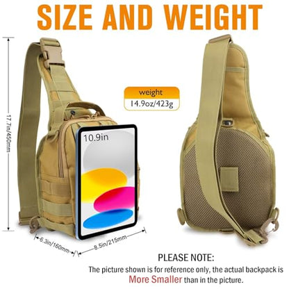 Dovesun Small Fishing Backpack, Waterproof Fly Fishing Sling Pack Tackle Bag with Tackle Boxes - color: B-Khaki(Size:17.7*8.5*5.7in)