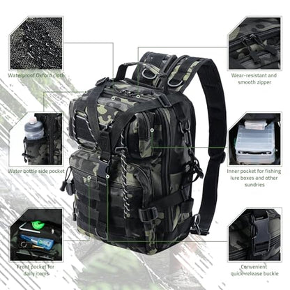 Fishing Tackle Backpack, Military Tactical Backpack Tactical Sling Backpack Bag Fishing Tackle Storage Bag Fish Gear Bag Molle Assault Pack Tactical Hiking Rucksack(Green) - color: Green