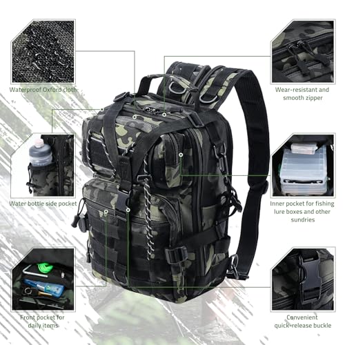 Fishing Tackle Backpack, Military Tactical Backpack Tactical Sling Backpack Bag Fishing Tackle Storage Bag Fish Gear Bag Molle Assault Pack Tactical Hiking Rucksack(Green) - color: Green