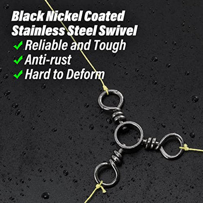 Dr.Fish 50 Pack 3 Way Swivel Fishing Tackle 30-220Lb Catfish Swivels Three Way Rigs Freshwater Saltwater Catfish Tackle - size: #7(28Lb)-50 Pack