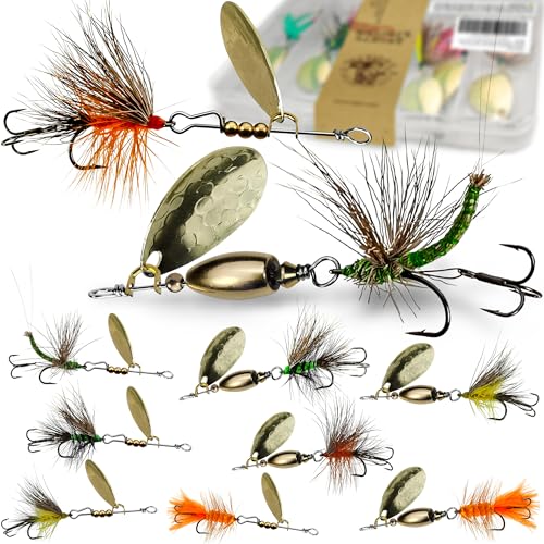 Trout Lures Rooster Bait Tail Fishing Spinnerbaits, Brass Hard Metal Spinner Baits Trout Fishing Lures for Bass Salmon Pike Freshwater Saltwater Lake River - color: A9-10pcs-1/16oz | 1/4oz