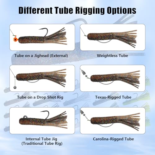 Eupheng Tube Baits for Bass Fishing, Soft Plastic Bait Worm Tube Jig Kit Tube Worms with Tube Jig Heads for Lake Trout Smallmouth Largemouth Bass - size: 3.5 Inch Tube Lure-20PCS
