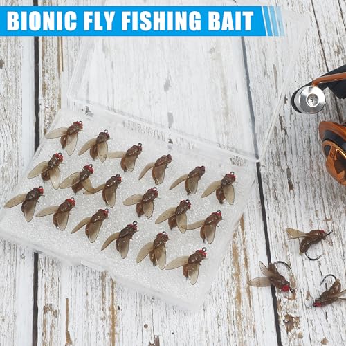 Bionic Fly Fishing Bait, 18/36pcs Fly Fishing Flies Lures Kit Trout Jigs Swimbait Dry Flies Trout Panfish Lures Freshwater Saltwater Flies Fly Fishing Hook Artificial Soft Bait - style: Brown-18pcs